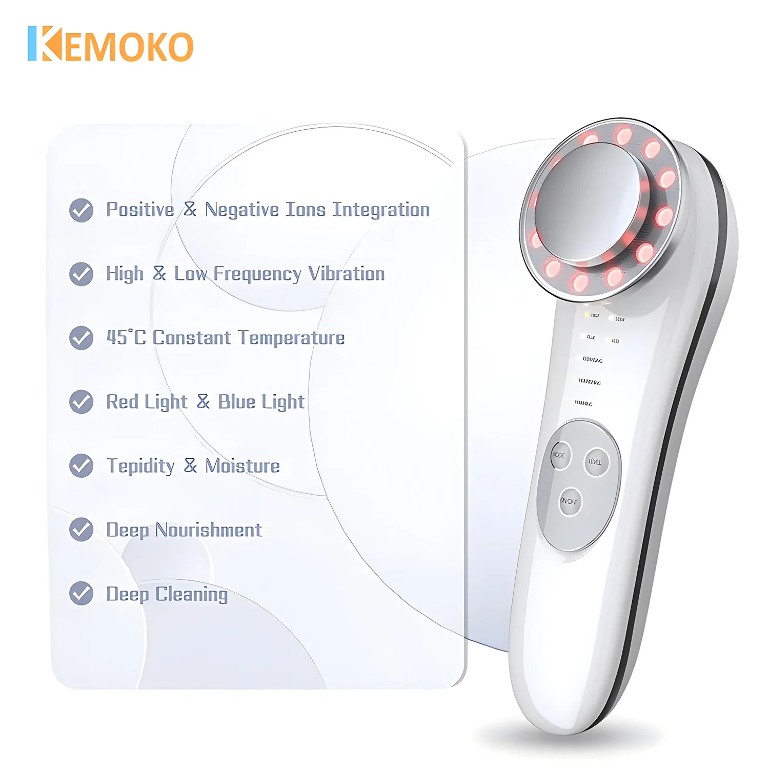 

Electric Facial Cleanser Ionic Import Tools Red Blue Light | Skin Tighten Rejuvenation Warm Massage Firming Beauty Care Home Use