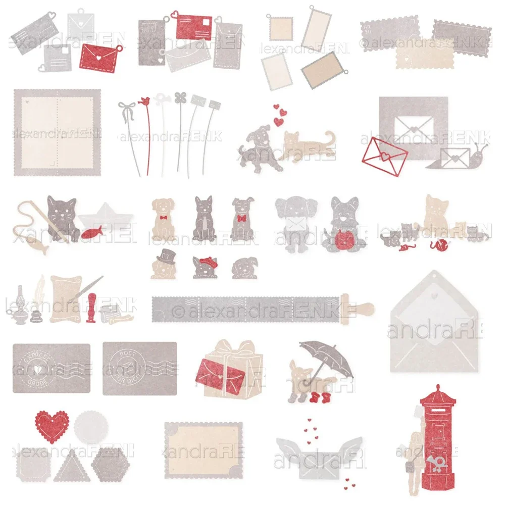 Cat Dog Envelope Mailbox Postage Stamp Heart Metal Cutting Die for DIY Scrapbooking Card Making Paper Crafts Album Journal Decor