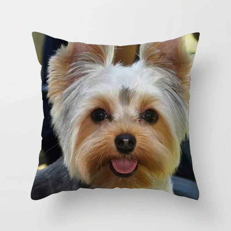 Cute Dog Yorkie throw pillow cover with short plush print for living room sofa decoration cushion cover pillow covers decorative