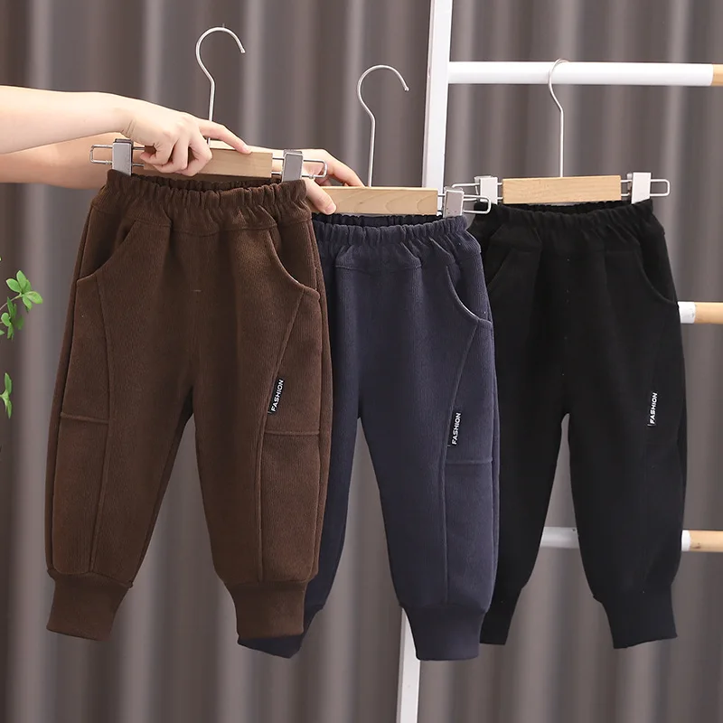 New Boys 1-5Y Winter Thick Sweatpants For Girls Casual Pants Boy Student Loose Sports Pants Baby Pockets Kids Trousers