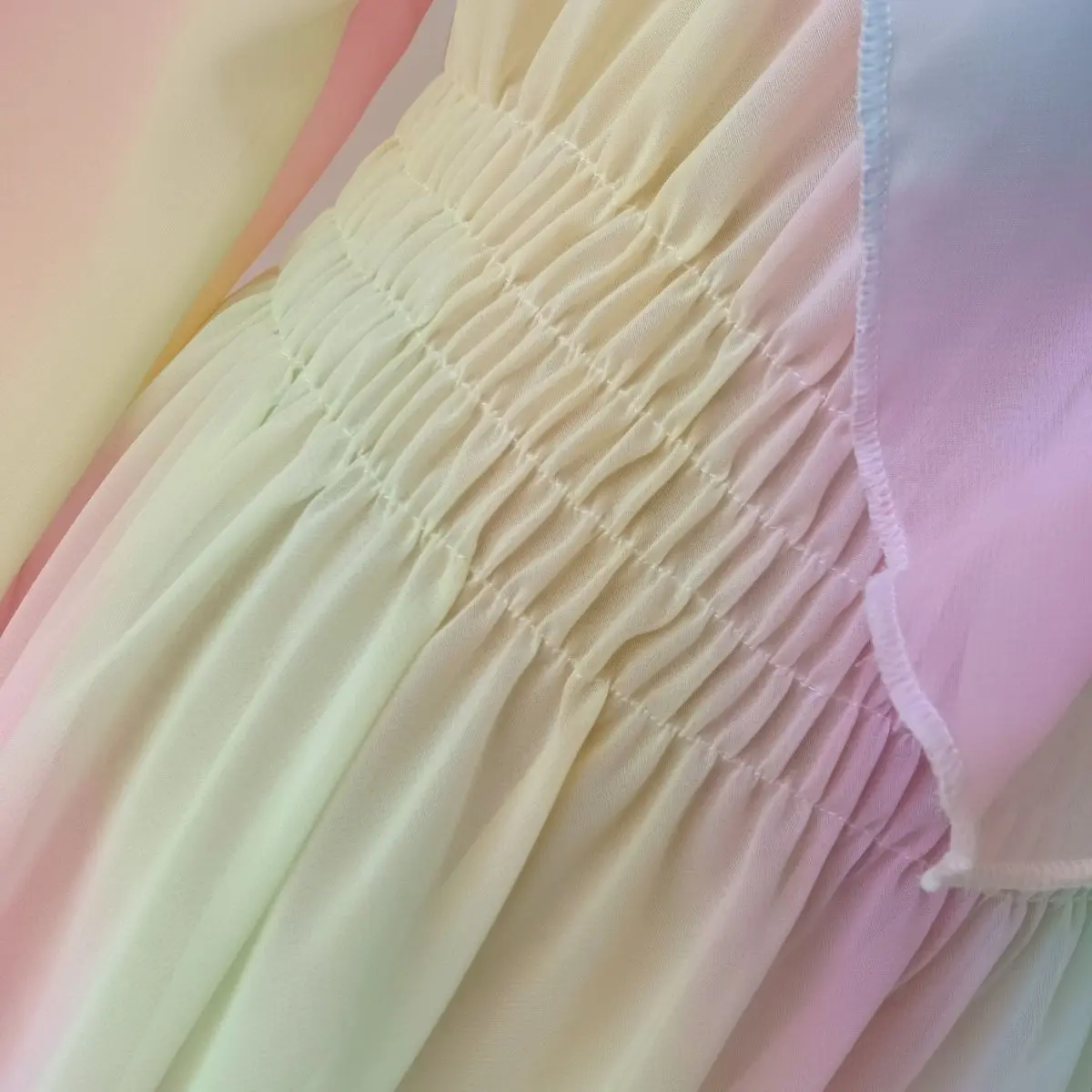 女性用メッシュボイルレインボーロングドレスゆったりパジャママキシ丈ワンピースプルオーバーエレガントドレス寝間着