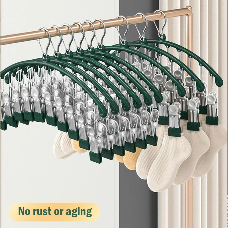 Stainless Steel Clothes Drying Hanger Windproof Clothing Rack 10 Clips Sock Laundry Airer Hanger Underwear Socks Holder Hangers