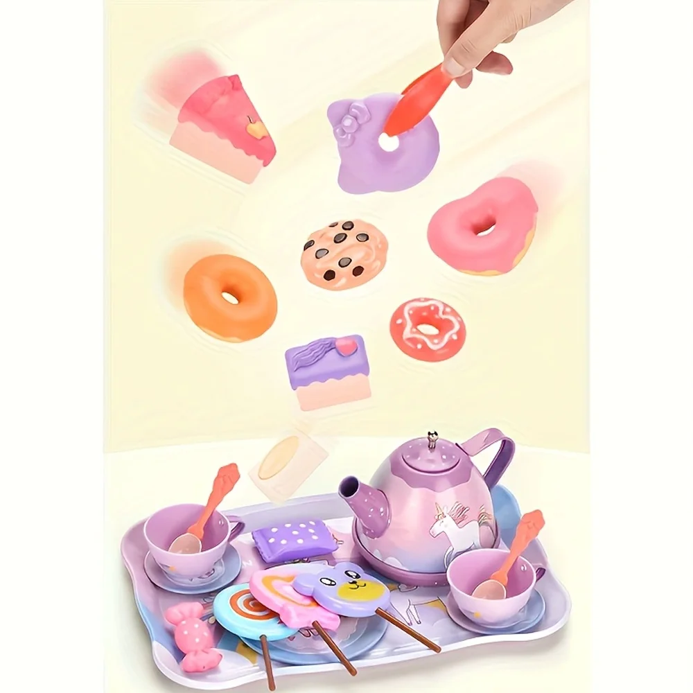 Zestaw spotkanie przy herbacie dla małej dziewczynki, prezent urodzinowy, mała dziewczynka księżniczka zestaw do herbaty, zabawka dla dzieci kuchnia blaszana herbata zestaw zabawek, desery i sui