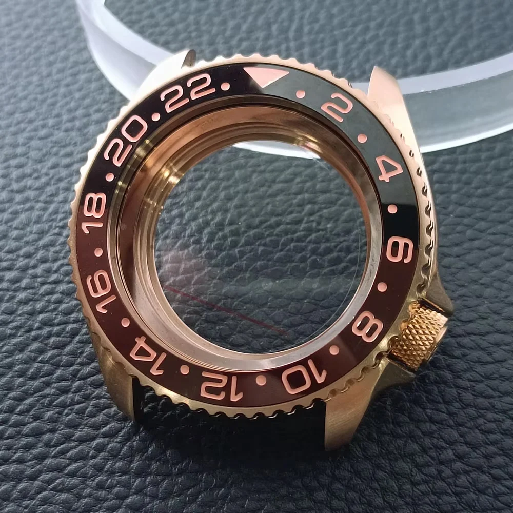 NH35 حافظة 42 مللي متر عالية الجودة ساعة رجالي الصلب ارتفع الذهب حافظة NH35 NH36 حركة حافظة ساعة اكسسوارات الياقوت الزجاج 22 مللي متر الفرقة