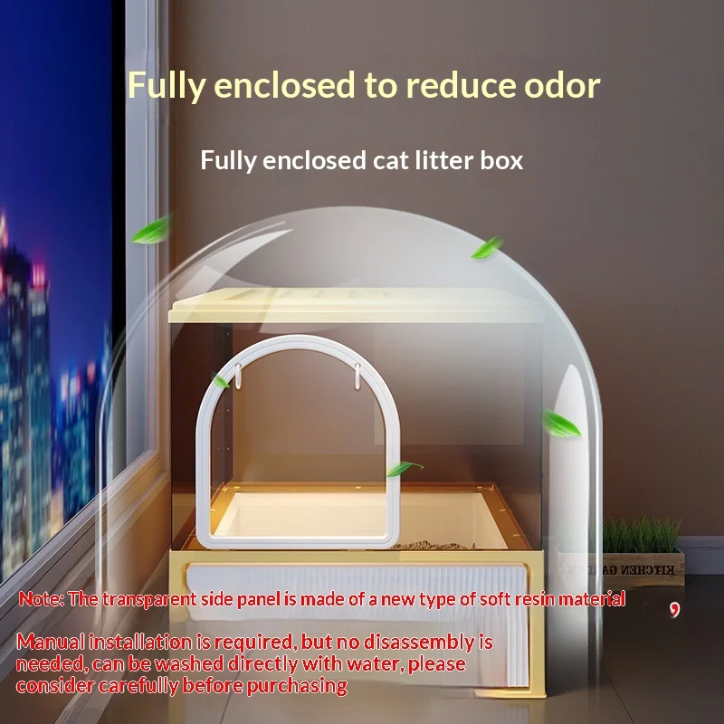 Caja de arena cerrada extra grande para gatos: anti-salpicaduras - imagen 4
