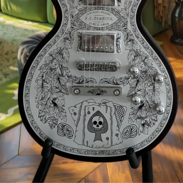 Guitare électrique Skull Ace avec façade en métal gravée, guitare Zema de style LP vintage 1955 avec humbuckers HH
