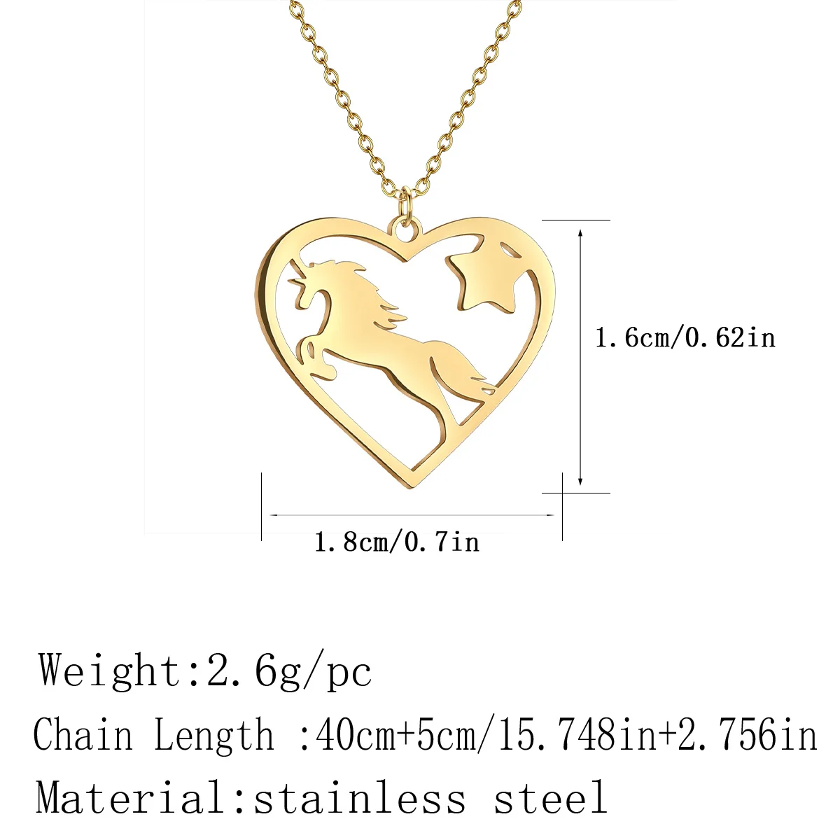 Kinitial Running Horse Pendant Necklaces Women Men Stainless Steel Couple Love Heart Horse Animal Neck Chain Horse Lover Jewelry