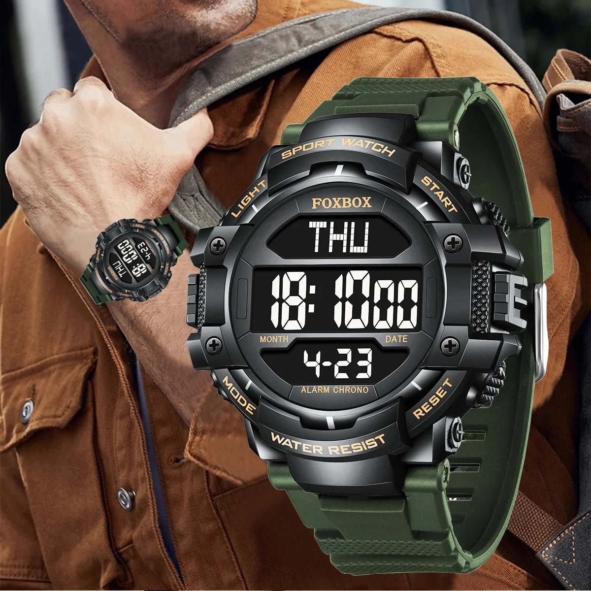 

FOXBOX мужские часы модные электронные наручные часы с большим циферблатом многофункциональные водонепроницаемые светящиеся будильники спортивные мужские военные часы