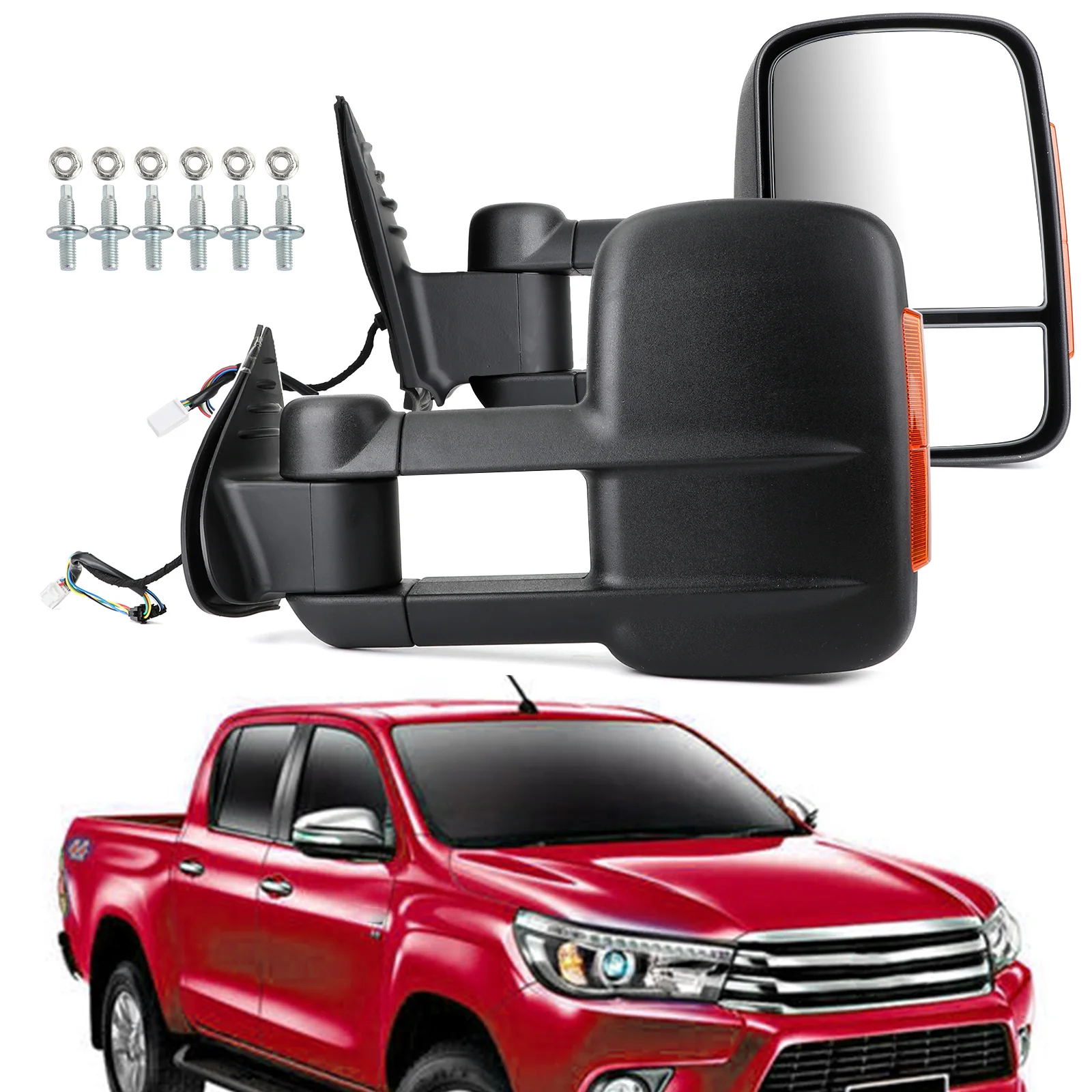 Areyourshop Pair Extendable Caravan Towing Mirrors For Toyota HILUX REVO 2015 2016 2017 2018 2019 2020 2021 INDICATOR