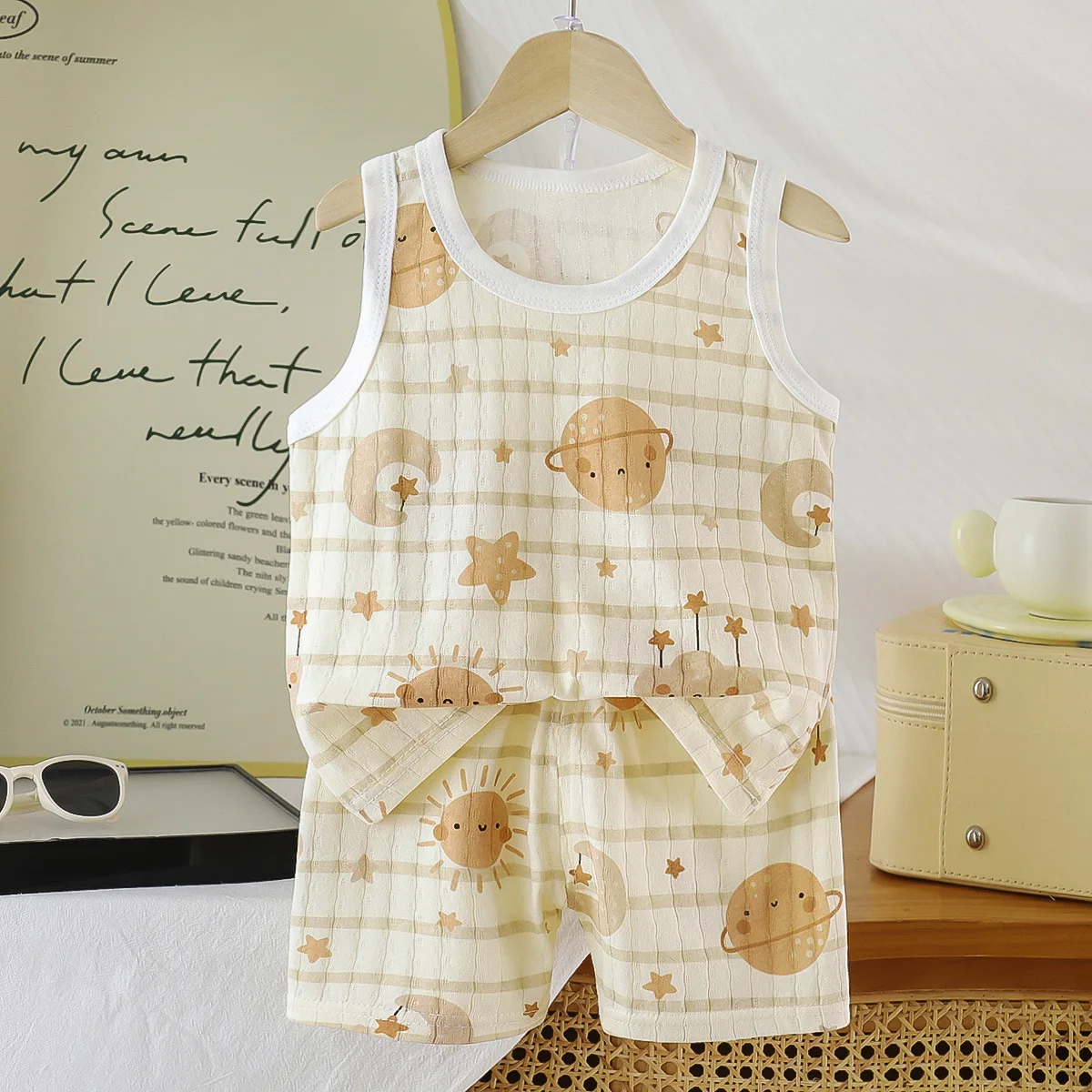 Baby 2-Piece Summer Outfit A-Class Cotton Sleeveless Tank Top & Shorts Set Cute Cartoon Print Kids Casual Wear