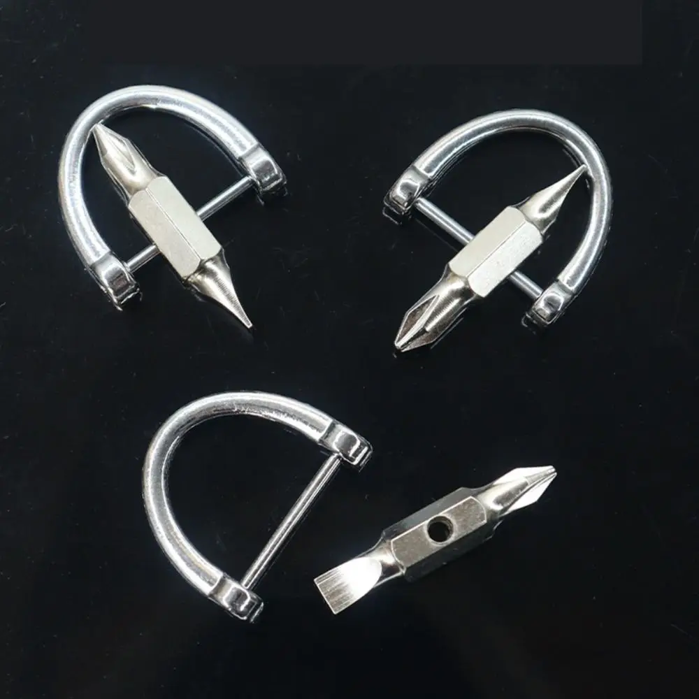 Horseshoe Buckle Keychain Screwdriver Multifunction Key Ring Screw Removal Tools Pocket Repair Tool Phillips Slotted Screwdriver