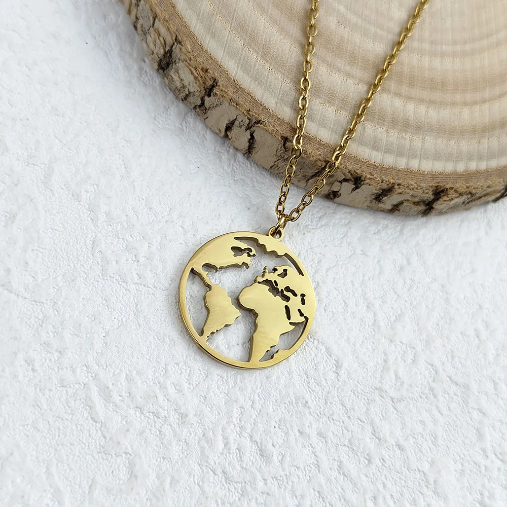 Fashionable and simple map collar, gold-plated world map hollow women's necklace, rose gold chain, jewelry accessories