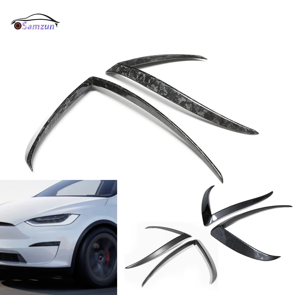 

Front Blade Trim For Tesla Model X 2023 Real Dry Carbon Fiber Car Styling Cover Modification Fog Lamp Spoiler Light Blade Guard