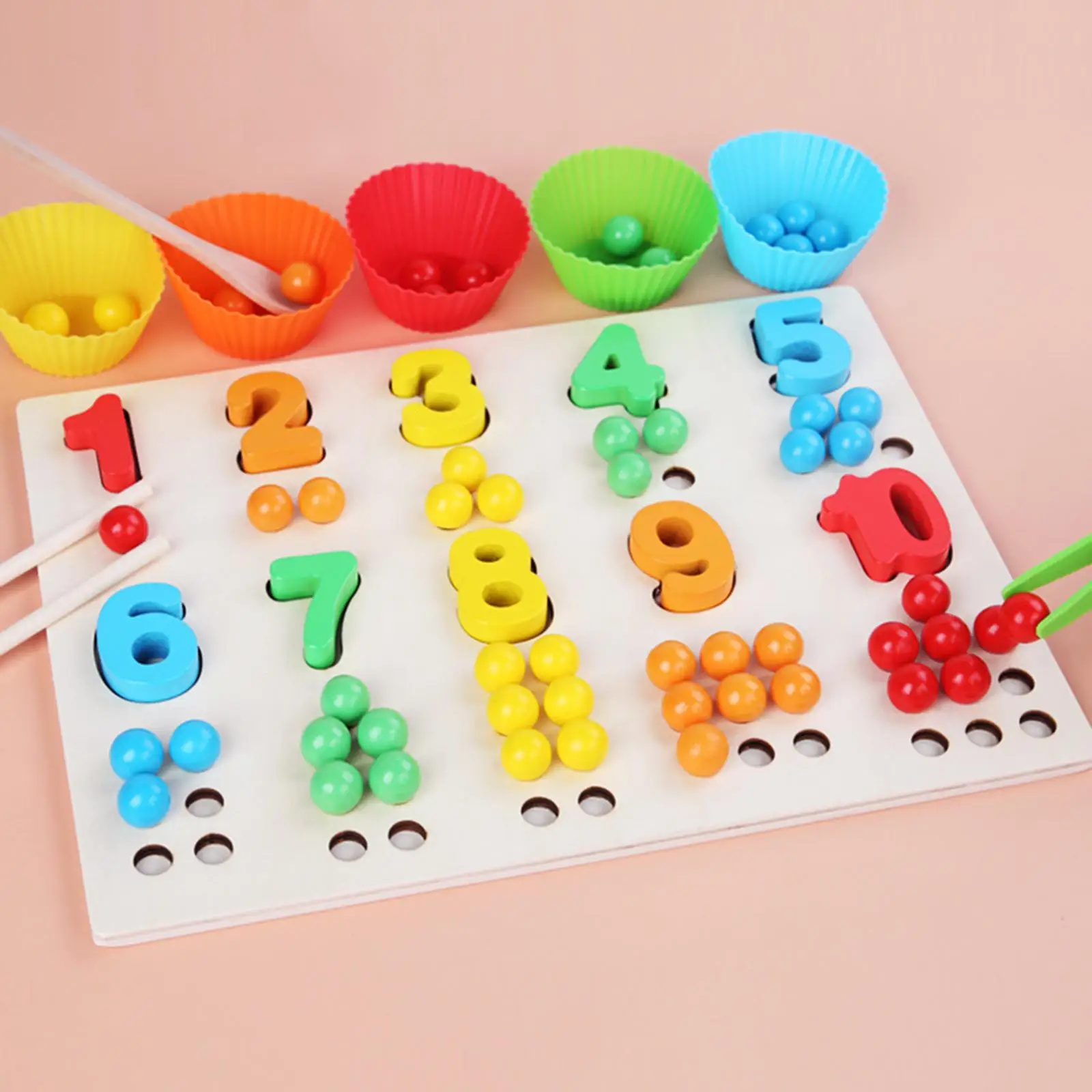 Wooden Board Bead Counting Game Number Puzzle Color Sorting Toys