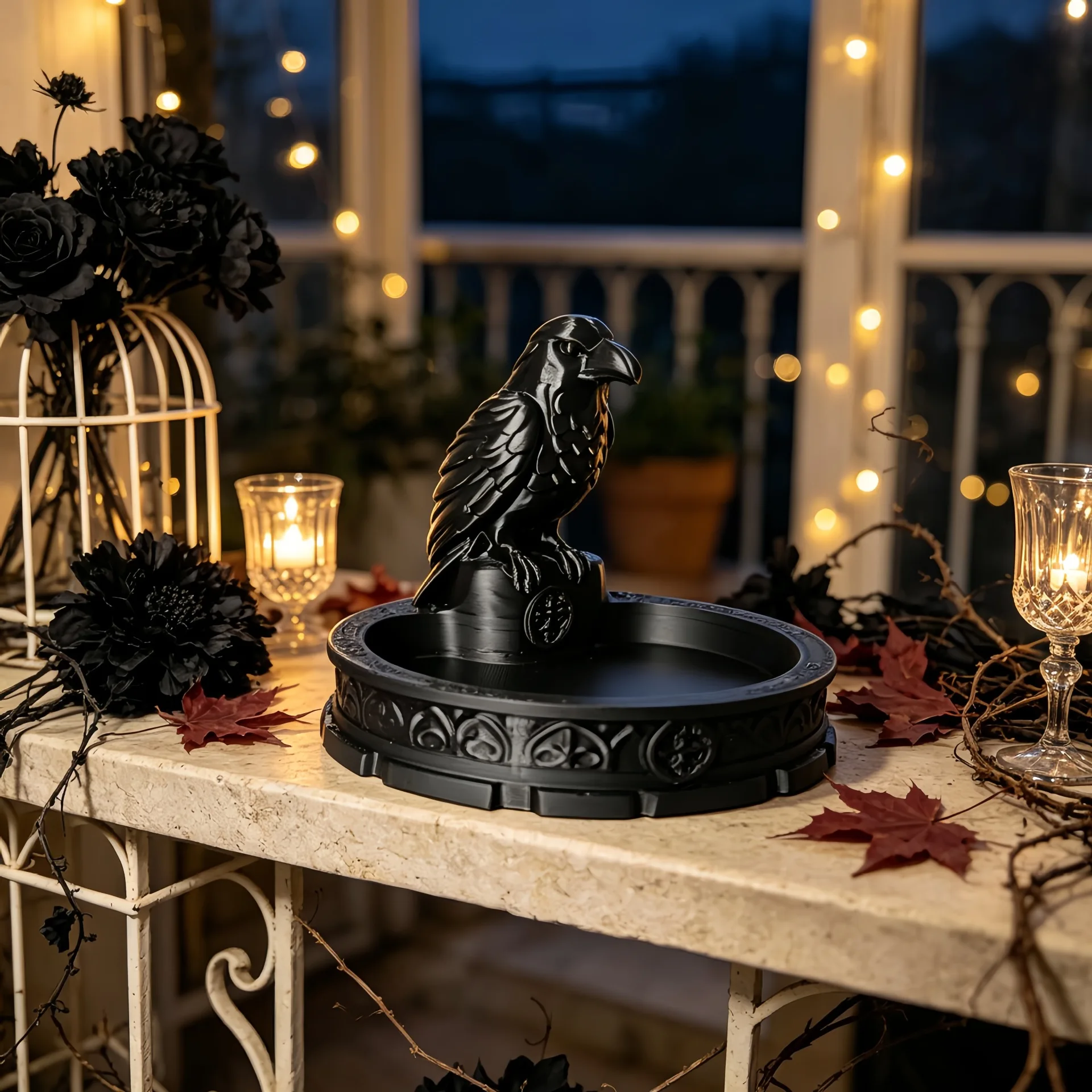 2/1 Piece Set of Large Gothic Raven Jewelry Tray Ornaments, Raven Sculpture Small Item Storage Tray, Dark Academy Style Desktop Decoration, Suitable for Halloween, Entryway, Bookshelf, and Bedroom Decor, Suitable for V