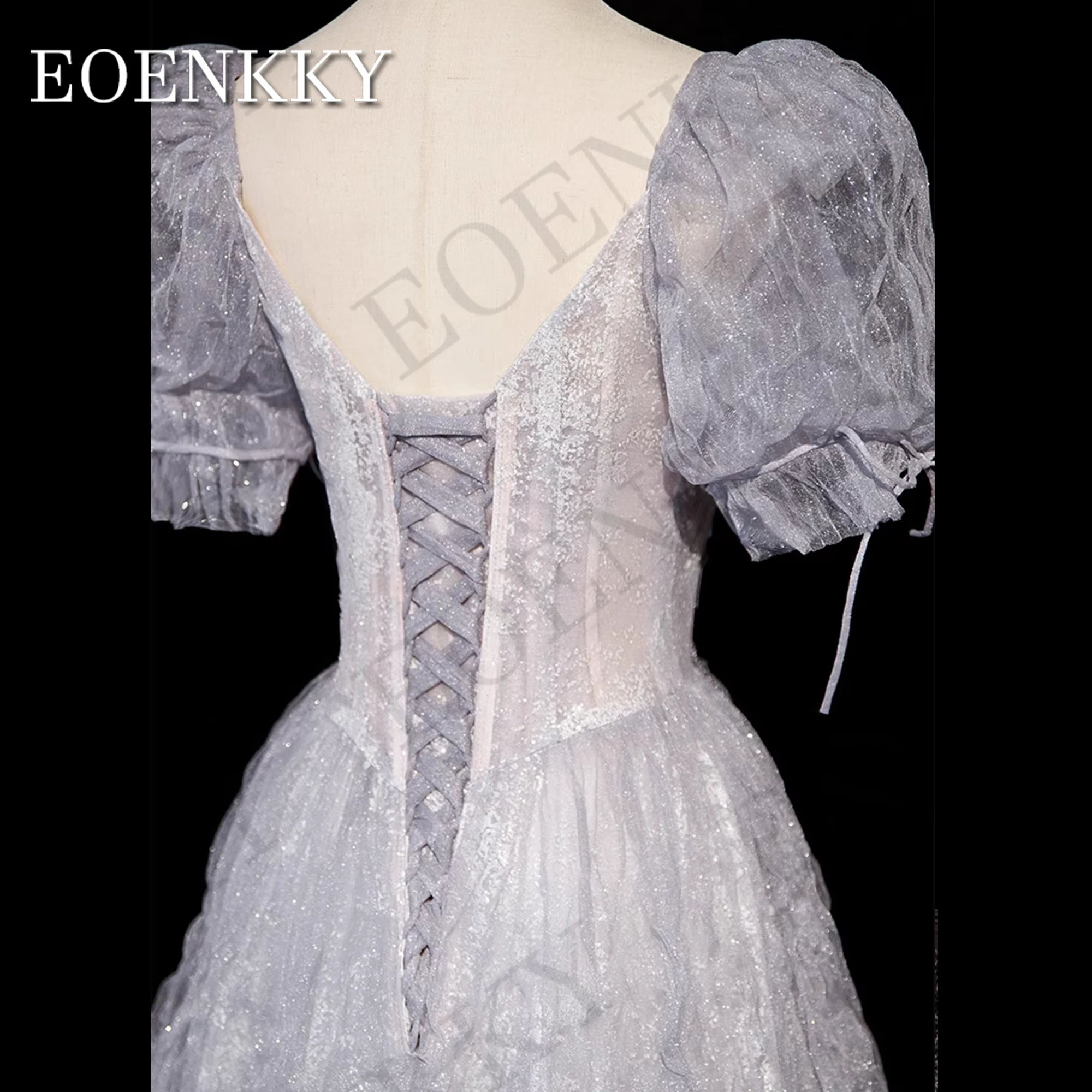 Robe de Rhprincesse à manches bouffantes, appliques perlées en tulle gris Rotterdam, robes d'anniversaire de luxe, ligne A, 2024 Robe de bal de princesse à manches bouffantes  Gray Sparkly Tulle Beaded Appliques Birthd