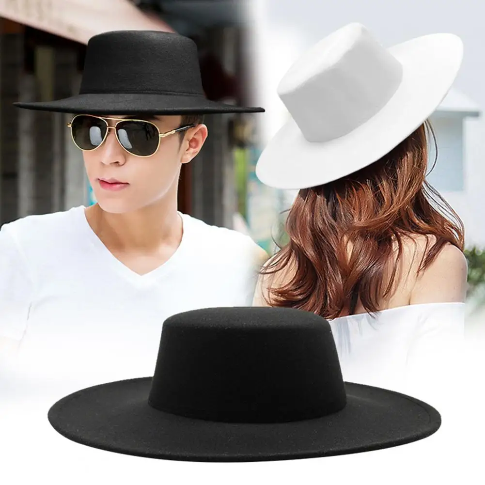 Flat Top Hat Retro Crown Hat Stylish Retro Wide Brim Fedora Hat for Women Elegant Derby Wedding Fashionable Prom for Commuting