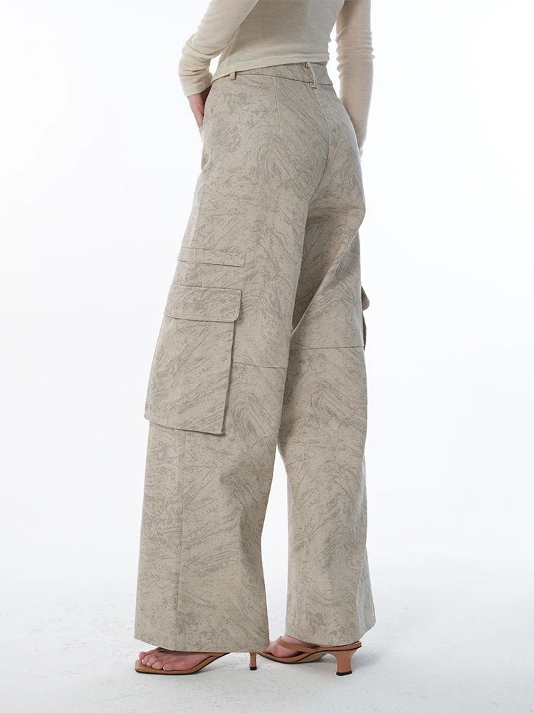 High Waist Straight Leg Workwear Trousers Multi kets 3D Vintage Design Rice White Pattern ROLLINGAGE Faionable Ladies Pants