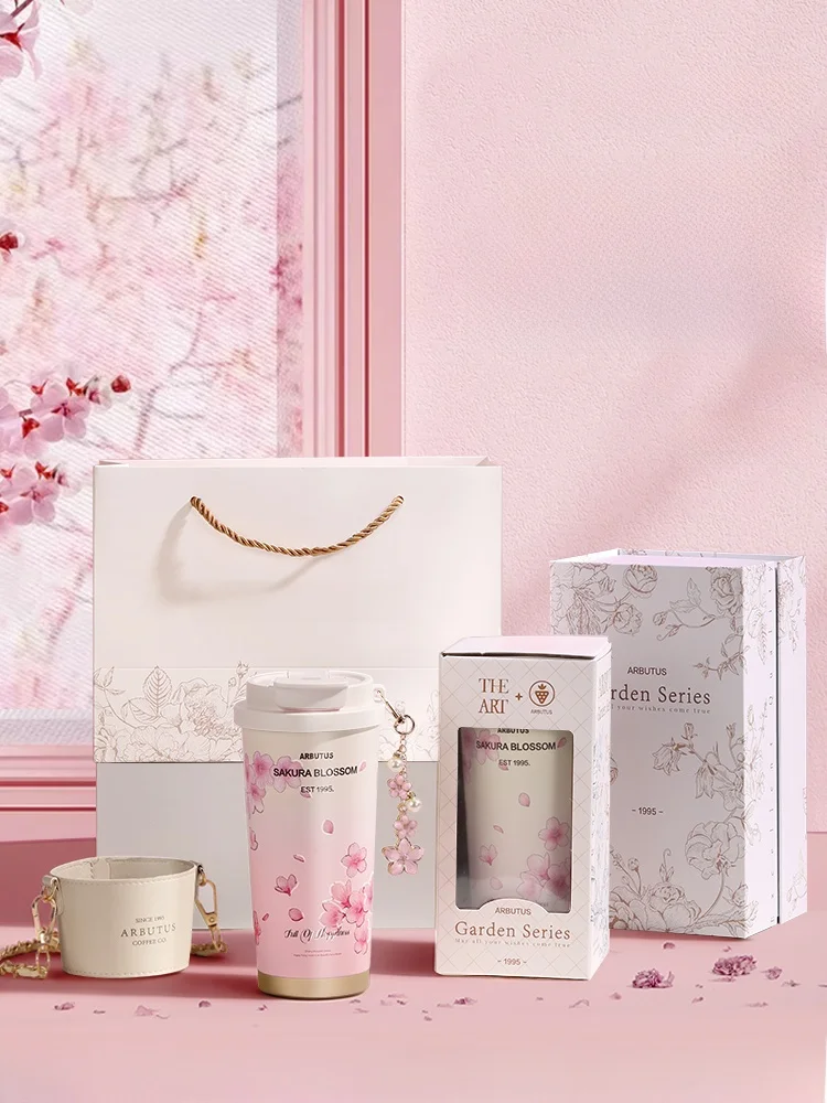 

Sakura Series Cerc Inner Lid Thermal Cup Women's Luxury Coffee Cup Stberries Tree 2024 New Model High Aesthetic Value