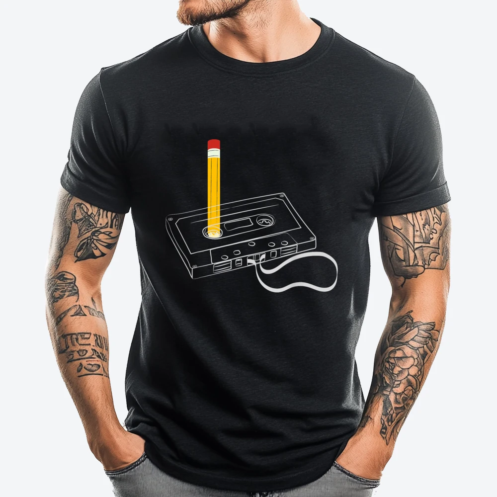 

Love Mixtape 80 Blank Cassette Tape Pencil 80s 90 Red And Black Graphic T Shirt Short Sleeve T-Shirt Halloween