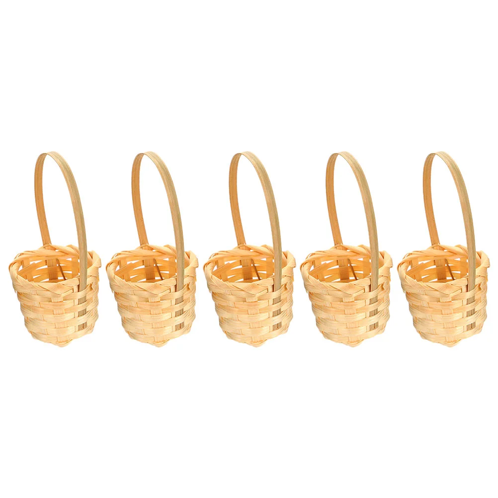 

5pcs Portable Small Flower Basket Bamboo Woven Flower Basket Household Office Decor Basket flower girl basket