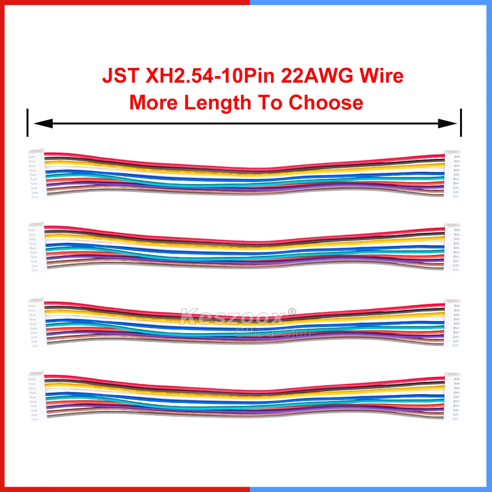 

Keszoox 22AWG Copper Wire JST XH2.54mm Wire Cable Connector 10P 100/20/30/40/50/80/35cm Length Male Female Socket Terminal