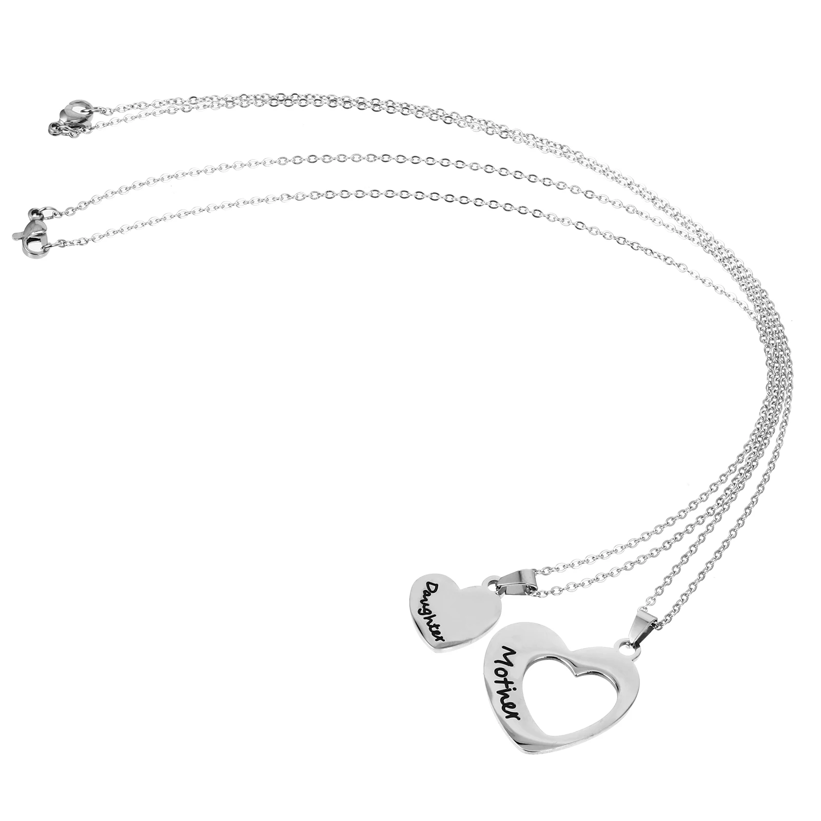 

2 Pcs Mom Gift Stainless Steel Love Necklace Heart Initial for Women Pendant Hollow Out Necklaces Heart-shaped Silver Lovers