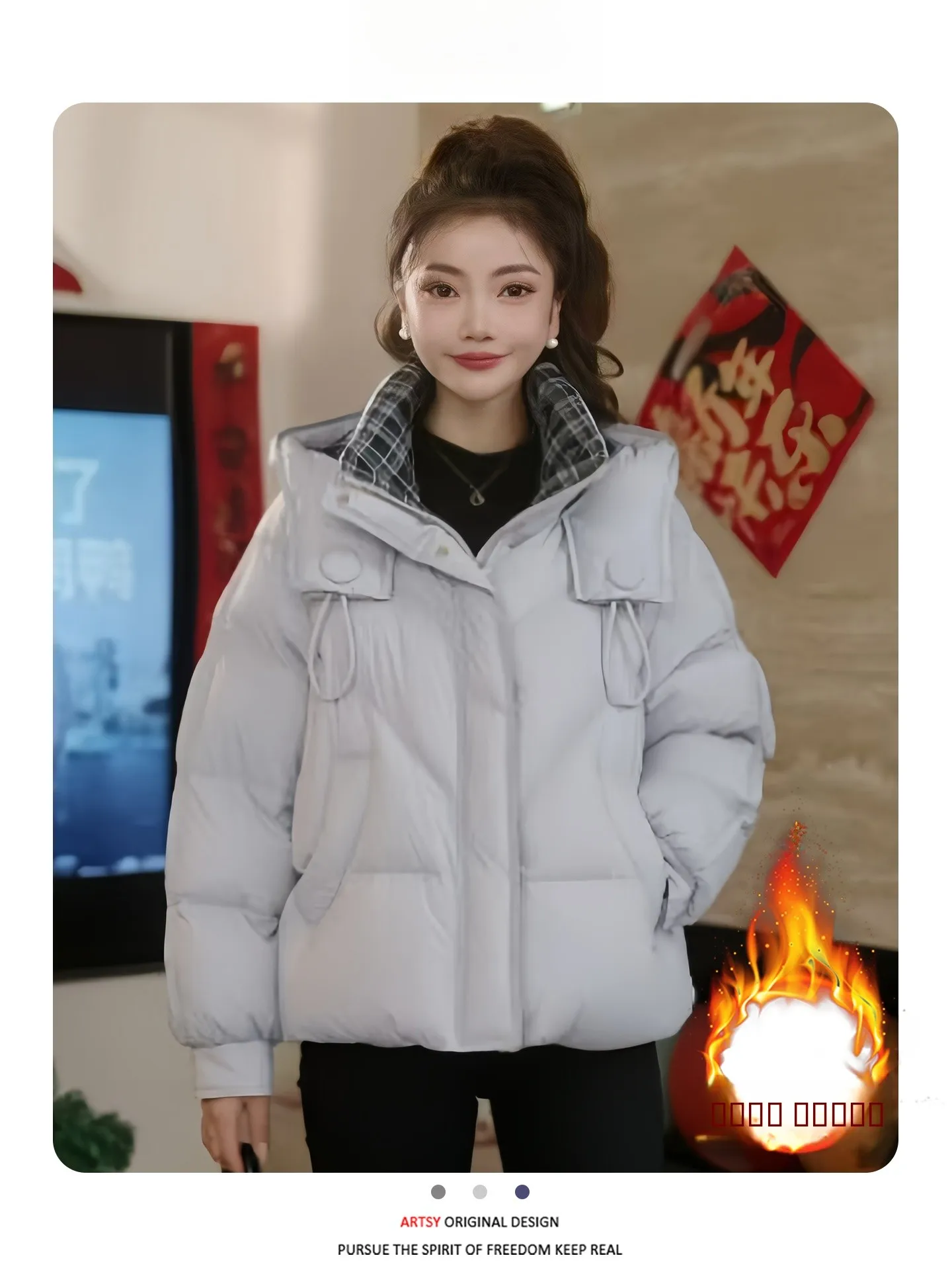 

Faionable Casual Women's ort Thiened Winter Cotton Jaet Warm Plu Lined Durable Zipper Closure Korean Sle Coat