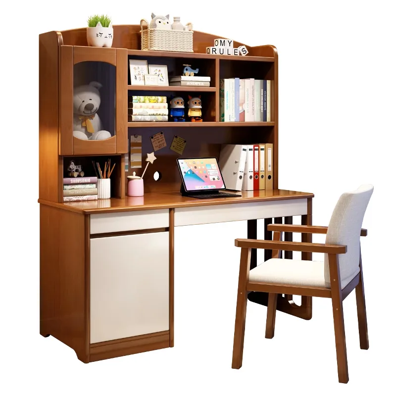 

Solid wood desk simple computer desk bookshelf bookcase integrated writing study table