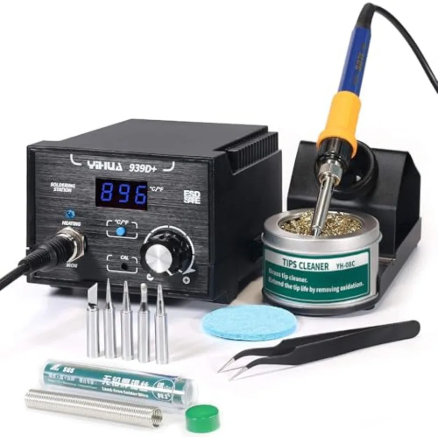 

Digital Soldering Station 75W Equivalent with Precision Heat Control 392°F to 896°F and Built-in Transformer. ESD Safe Lead Fre