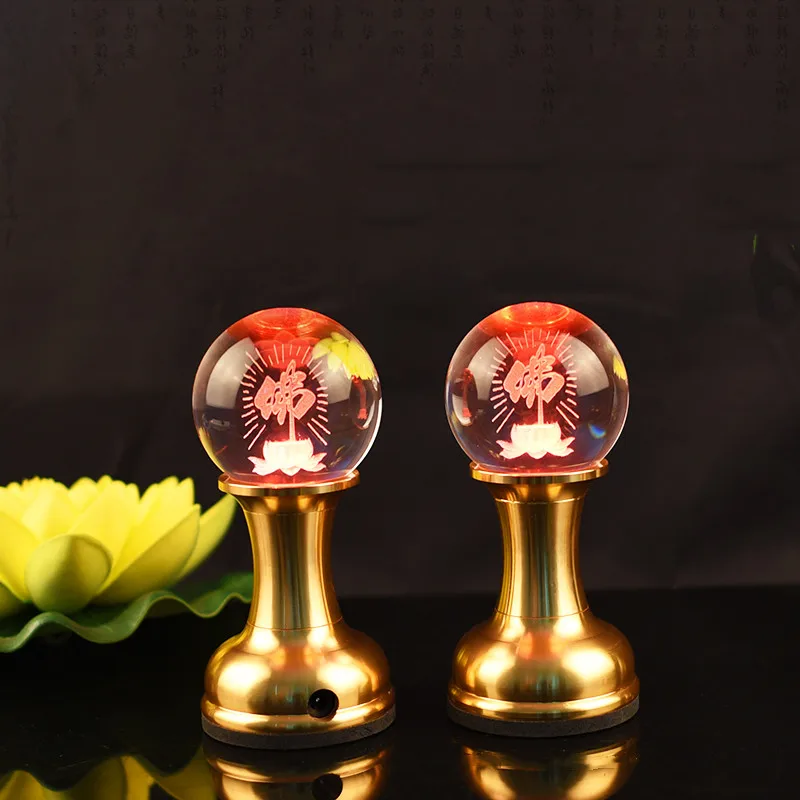 Charge Plug In Coloured Glass Lotus Lamp LED Buddha Lamp God of Wealth Lamp Temple Pray Household Crystal Ever Burning Lamp