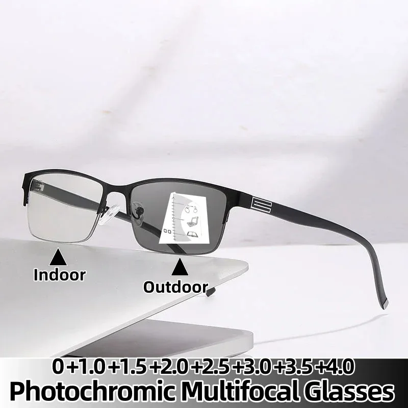 New Photochromic Reading Glasses Progressive Multifocal Far Sighted Eyewear Men Anti-blue Light Eyeglasses Sun Shades Glasses