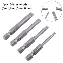 4 pces 50mm fenda chave de fenda bit magnética cabeça plana chaves de fenda 1/4 Polegada hex shank parafuso drivers bits ferramentas manuais SL3.0-SL6.0