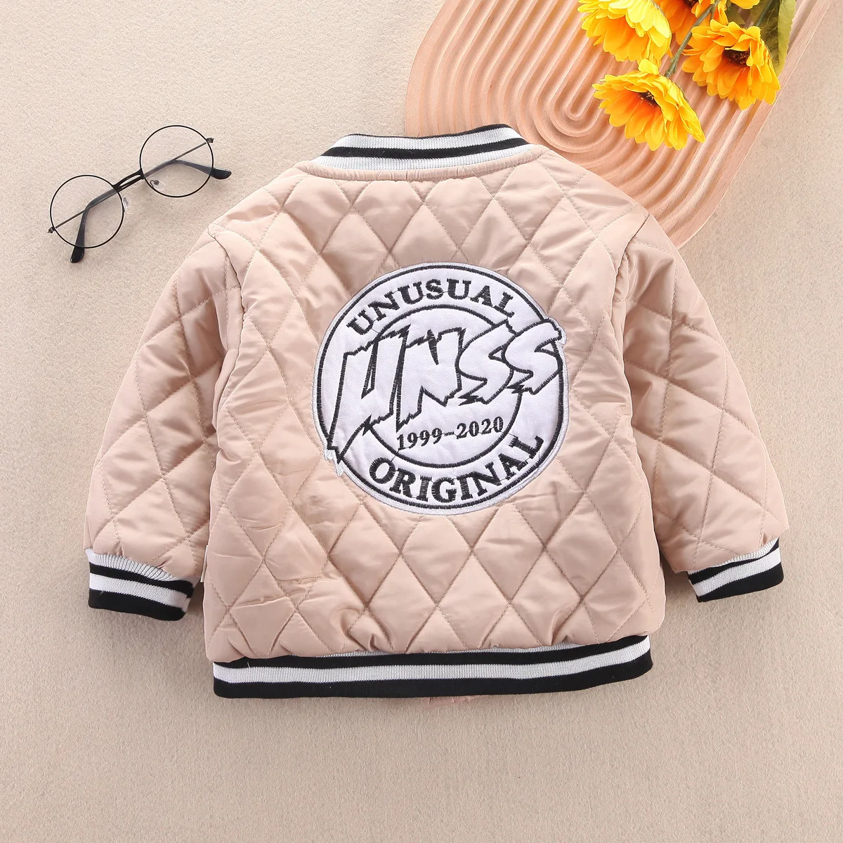 Winter New Product Single piece Cotton Jacket Warm Trendy Children 0-4 Year Old Boys and Girls Embroidered Letter Color blocked