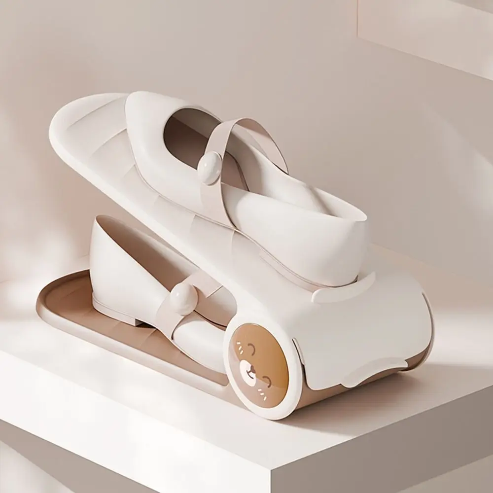 

2pcs Practical Adjustable Double Layer Shoe Rack Anti-slip Plastic Shoes Storage Rack Space Saving 4-Speed Shoe Stack High Heel