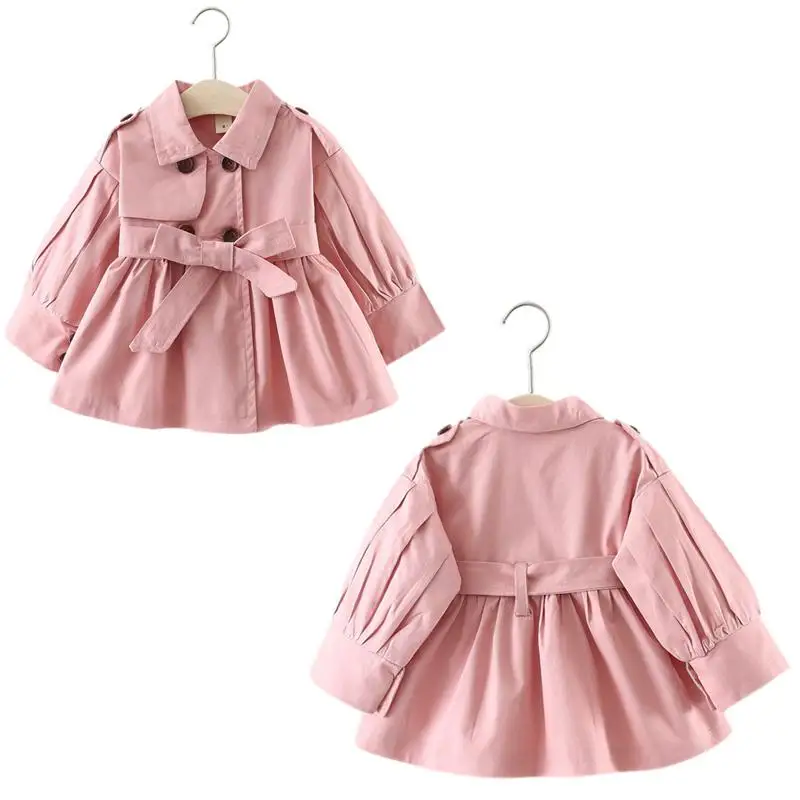 Baby Girls Clothes Spring Autumn Windbreaker Infant Jacket Cotton Kids Coat with Belt Solid Color Korean Outerwear