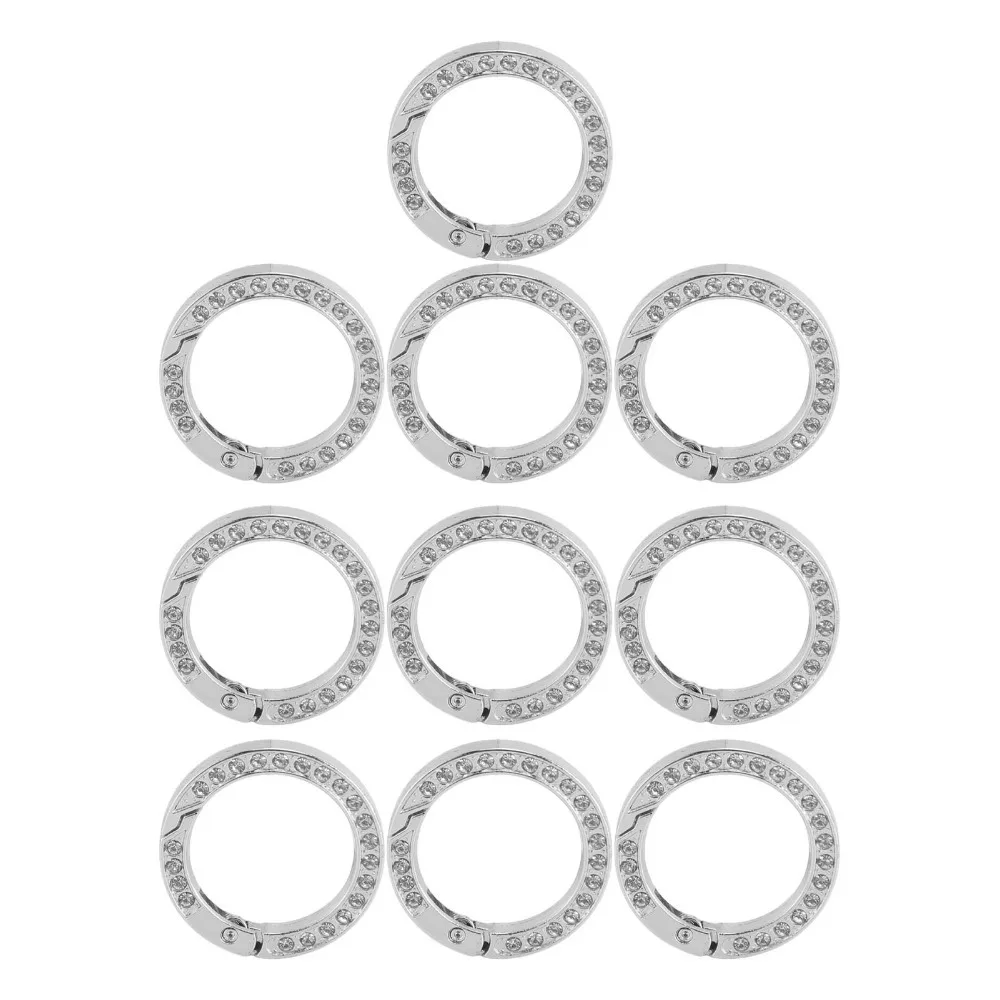 10pcs Durable Zinc Alloy Spring O Rings Rhinestone Elasticity Snap Clip Buckle Silver/Gold Keychain Clip Hook Key Rings