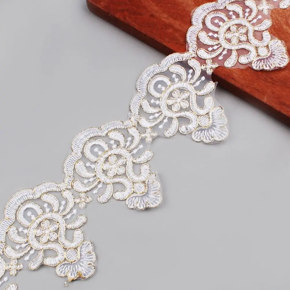 

10Yards 9.5cm Width Lace Fabric Trimming Sewing Decoration Trimming Accessories Beading Car Bone Lace White Gold Color