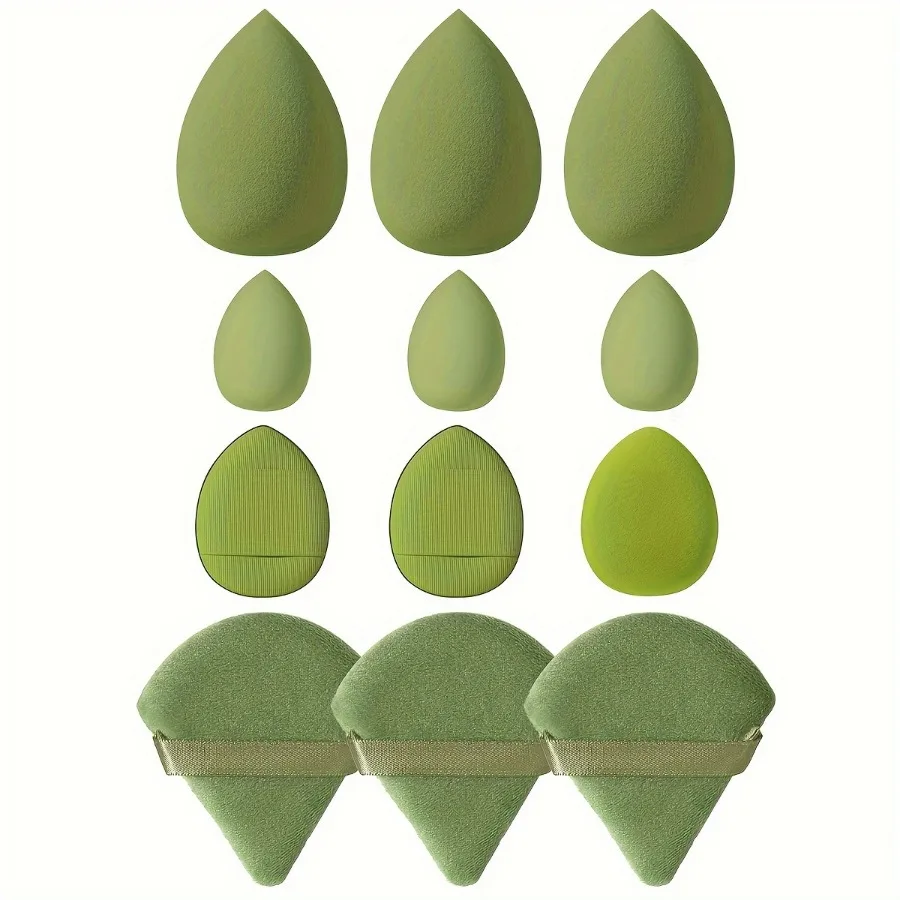 12 pieces green 3-corner loose powder puff mini beauty egg finger powder puff beauty blender makeup tool