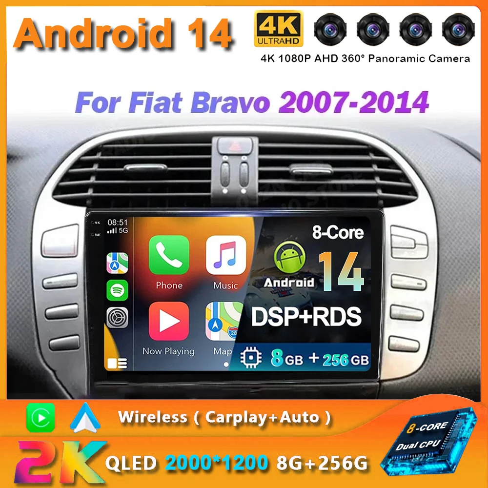 

Android 14 Car Radio For Fiat Bravo 2007 - 2014 Autoradio Stereo 2 Din Player GPS Navigation Carplay Auto DSP IPS QLED Video