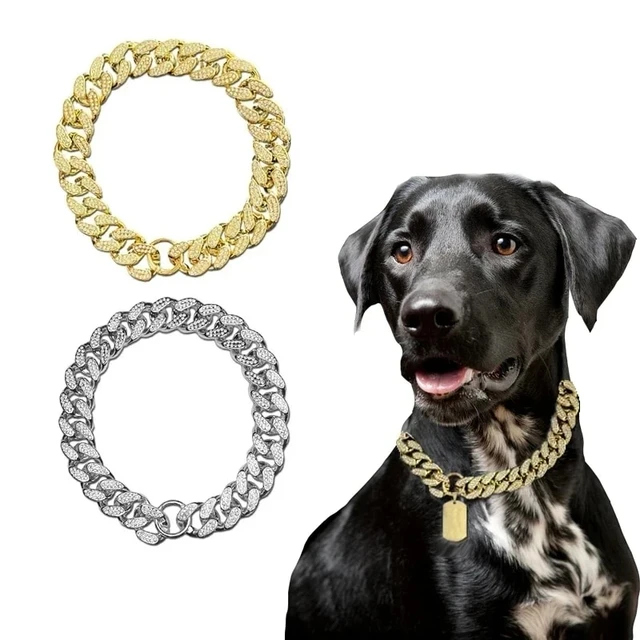 Plastics Dog Chain Collar Gold Luxury Diamond Studded Collar for Medium Large Dogs Pet Jewelry Necklace Accessories Cuban Chain AliExpress