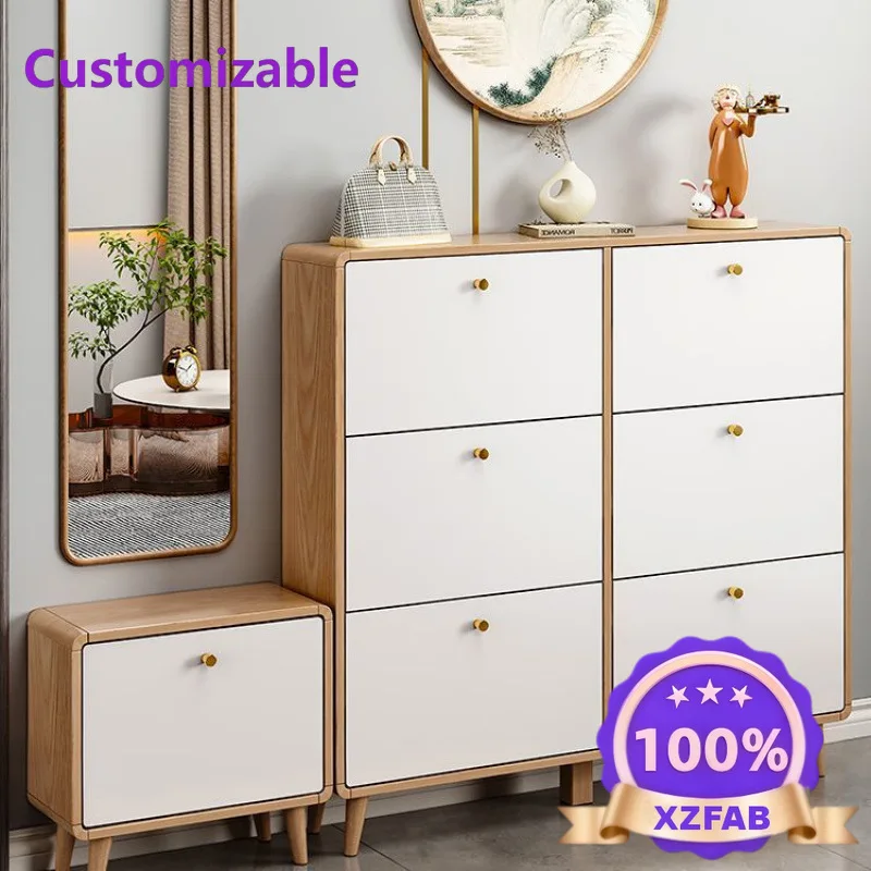 Factory Direct 2026 Nordic shoe cabinet home door multi-layer baffle solid wood shoe rack corridor entrance door entry simple st