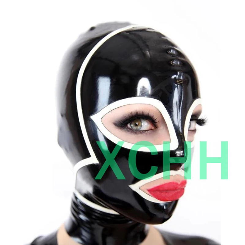 

Sexy Lingerie Latex Hood Open Mouth and Eyes with Back Zipper Rubber Fetish Mask for Women Uniform Cosplay Costumes