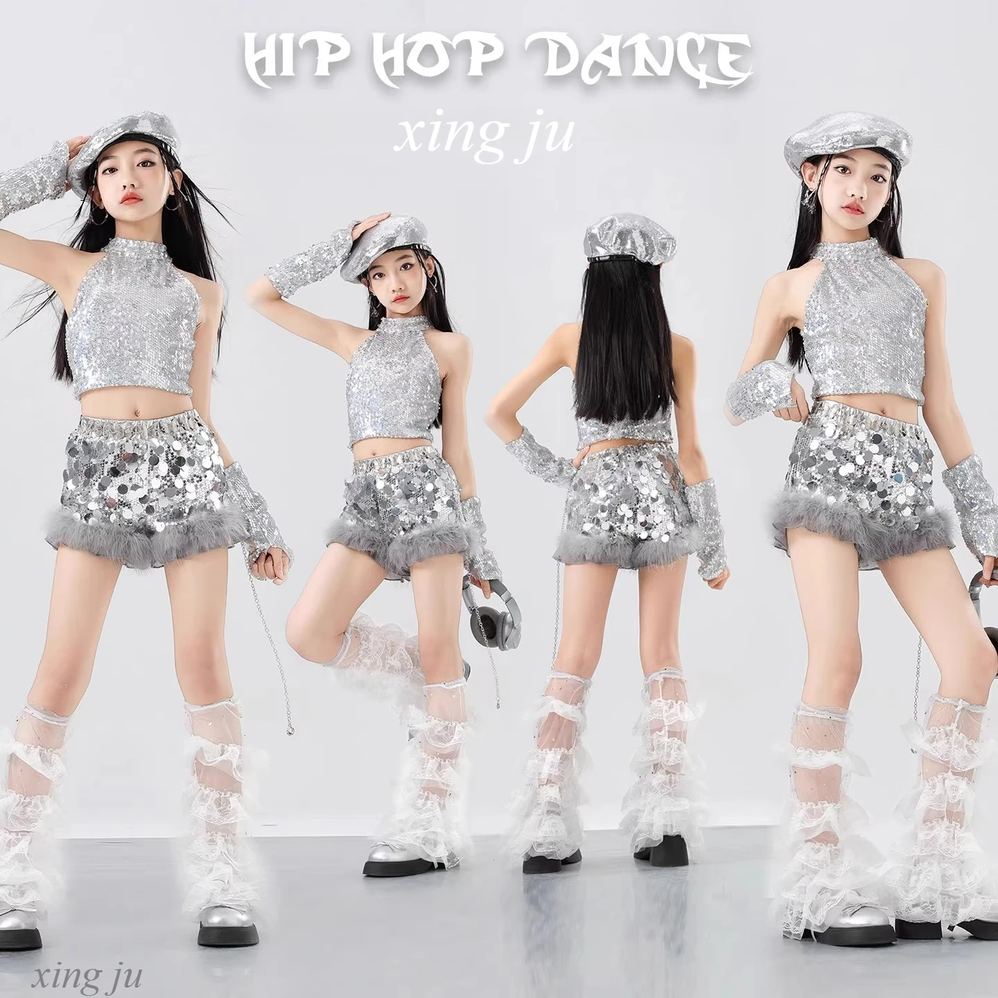 

Топы с лямкой на шее для уличных танцев для девочек, эластичные узкие шорты, детский костюм для джазовых танцев, детская одежда в стиле хип-хоп, сценический наряд