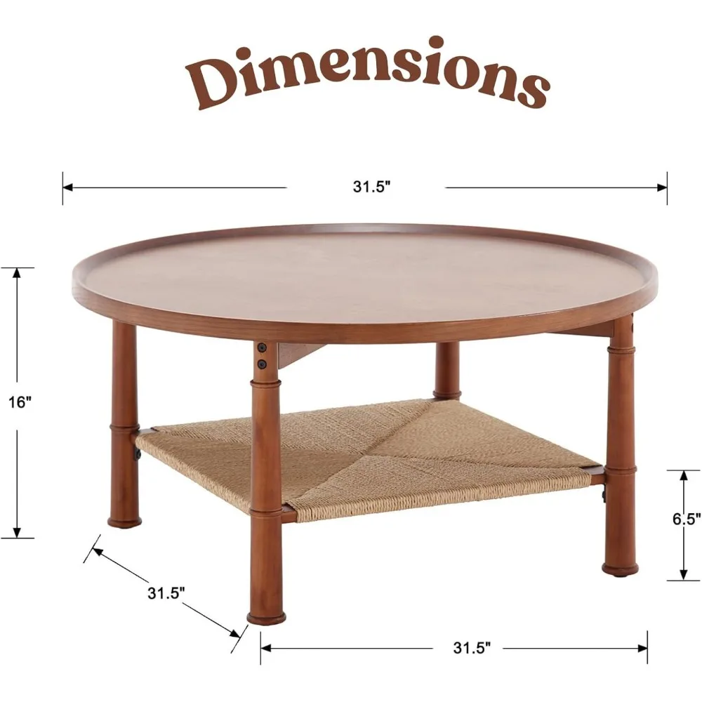 Classic Round Coffee Table, 2 Tier Circle Coffee Table with Storage, Sofa Side Table Circle Tables for Living Room Small Space