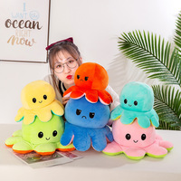 MINISO 20-40cm Flip-side octopus doll mood double-sided flip mood face-changing small octopus doll angry plush toy rag doll