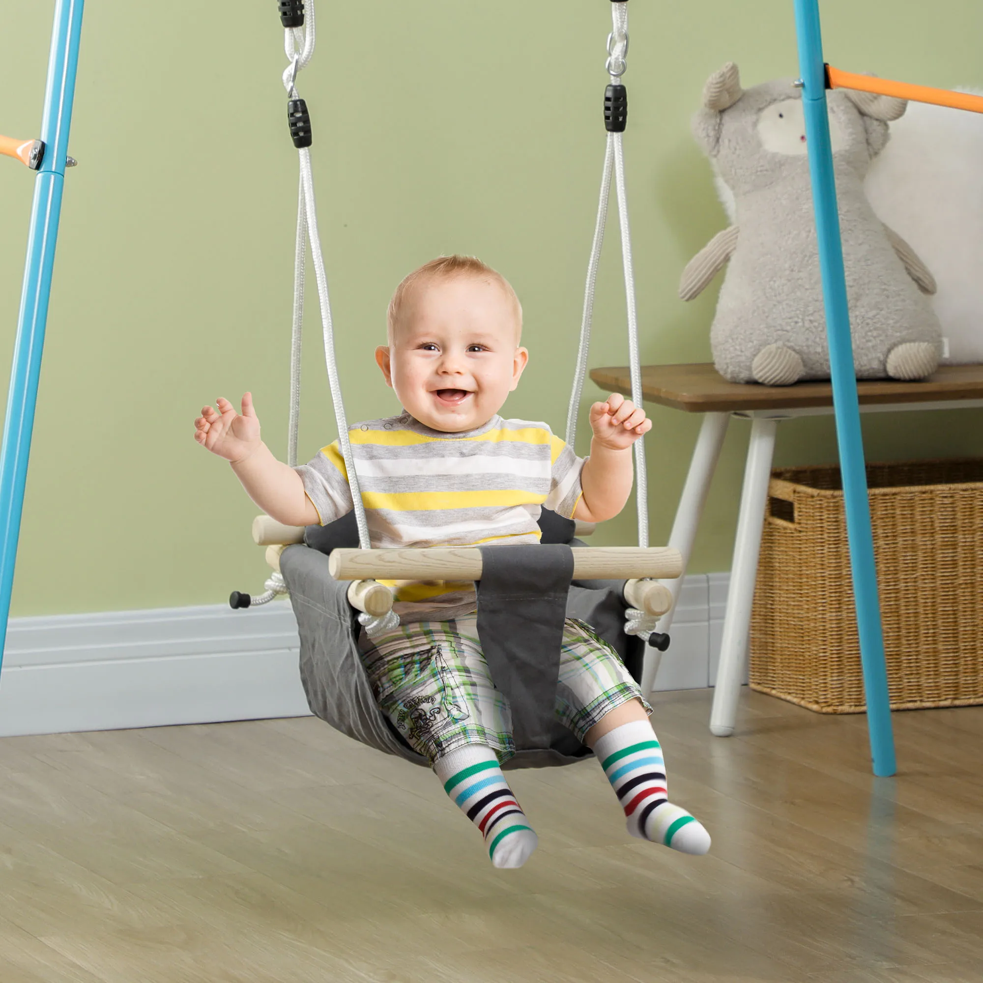 AIYAPLAY Columpio para Bebés de 9-36 Meses con Cuerdas Ajustable 40x40x110-180cm