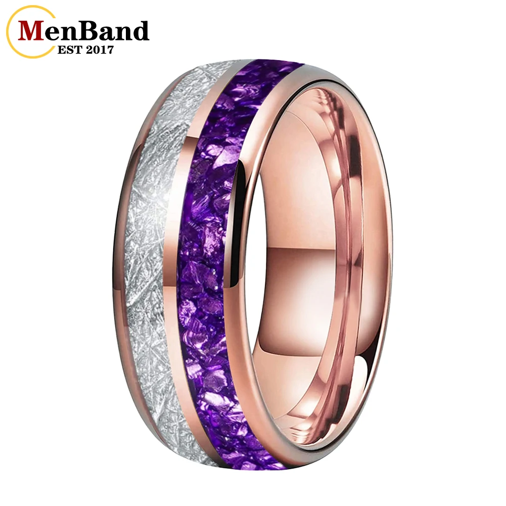 

MenBand 6MM 8MM Purple Crystal Stone And White Meteorite Inlay Tungsten Wedding Rings Bands Anniversary Ring Jewelry Gifts