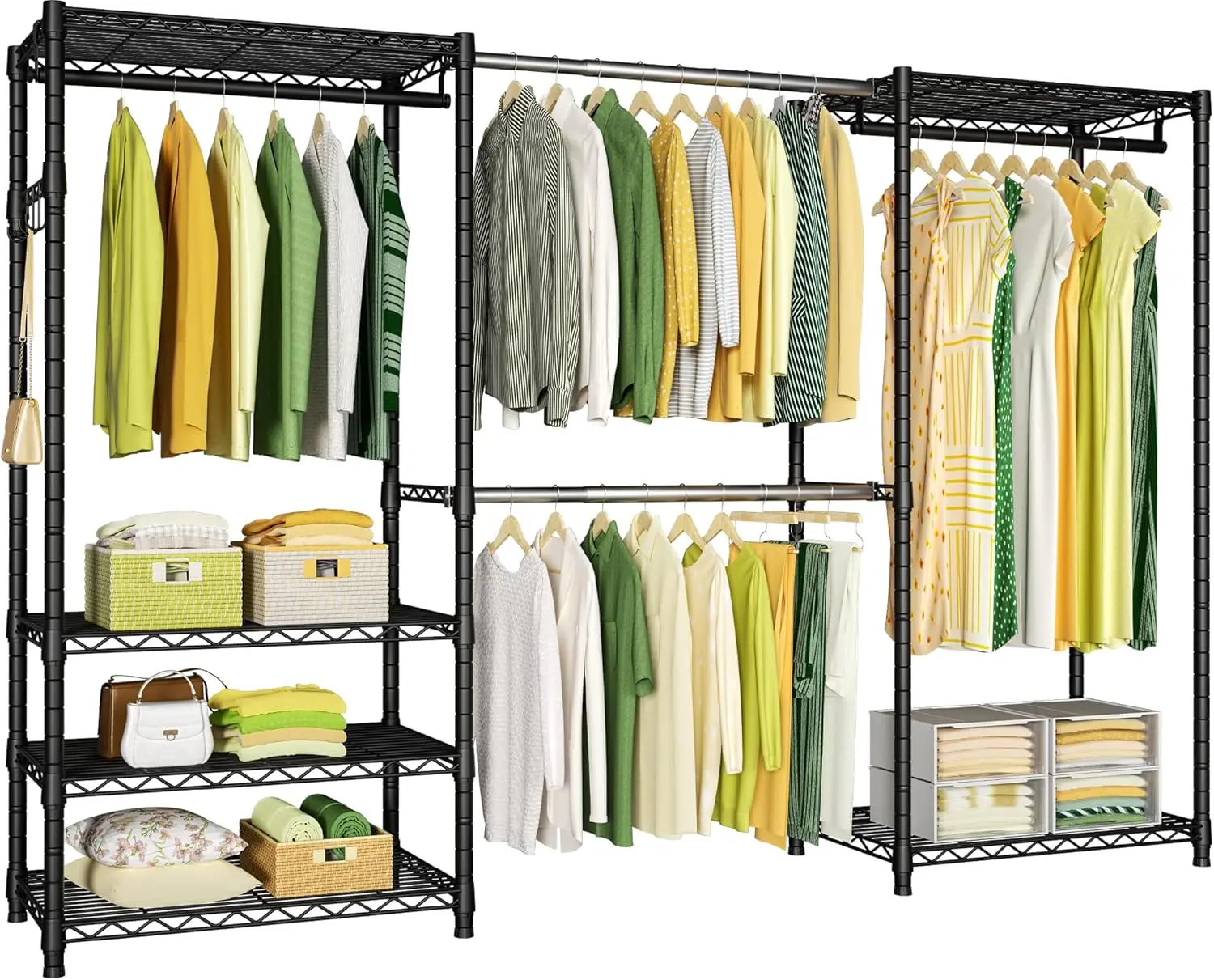 Ulif E1 Heavy Duty Closet Garment Rack,6 Tiers Adjustable Metal Freestanding Expandable Clothing Storage with 4 Hanger Rods,Easy