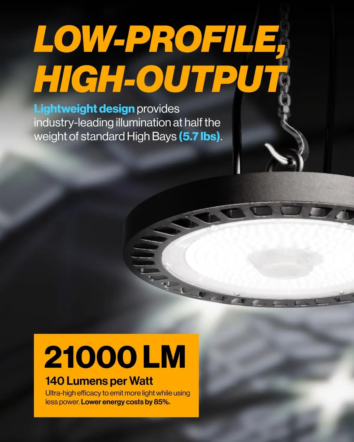 UFO LED High Bay Light Lighting for Warehouse 5000K Daylight 150W 21000 LM 100-277V Dimmable